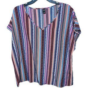 Emery Rose Multicolored Blouse Top V-neck Lightweight Airy Sz 1X